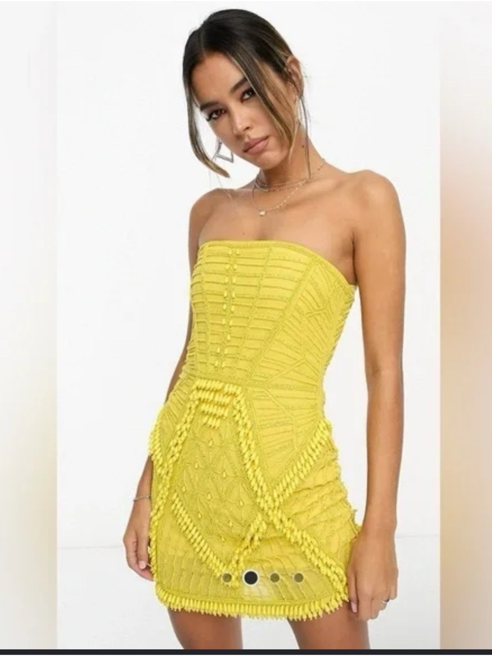 ASOS Strapless Lemon Yellow Textured Mini Dress